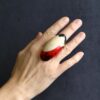 Faux Ivory, Black & Red Ring Size 6½