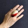 Faux Ivory, Black & Red Ring Size 6½