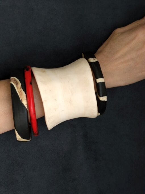 Vegan Ivory, Black, Red & Zebra Bangle Stack Size L to XL (Set of 4)