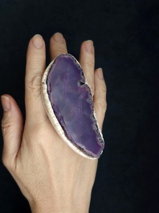 Sliced Agate Stone Ring - Size 7