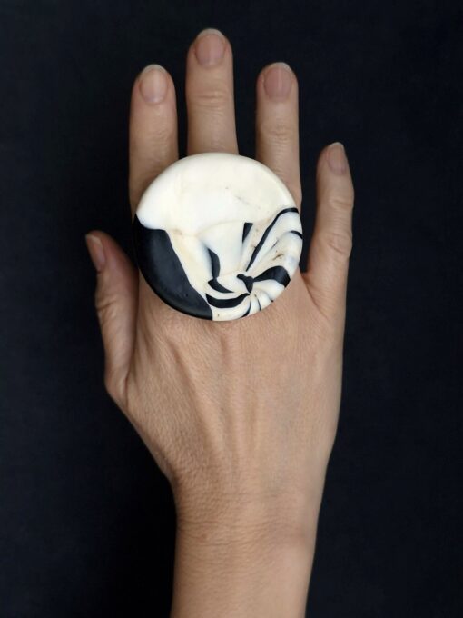 Vegan Ivory & Black Ring Size 6.5