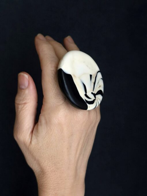 Vegan Ivory & Black Ring Size 6.5 - Image 2