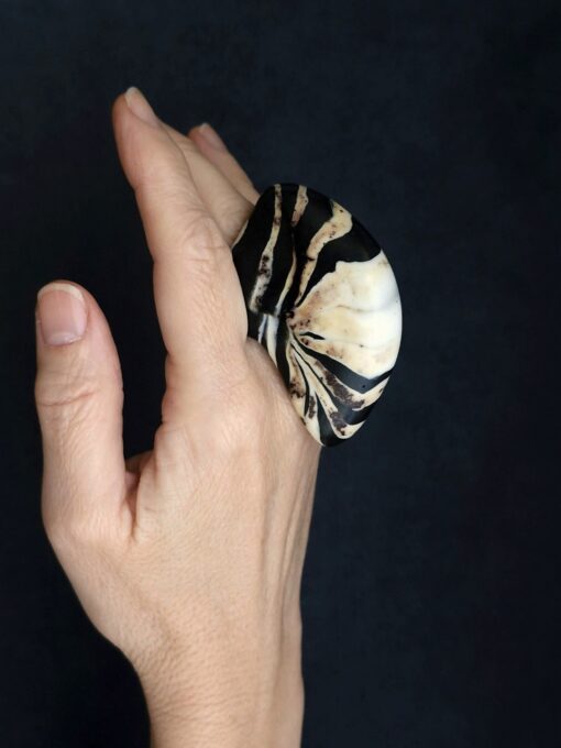 Vegan Ivory & Black Ring Size 9
