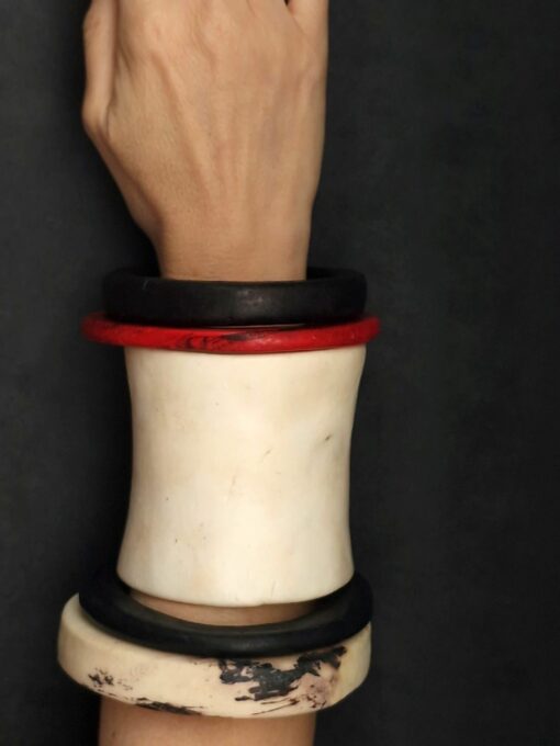 Vegan Ivory, Black & Red Bangle Stack Size M to L (Set of 5) - Image 2