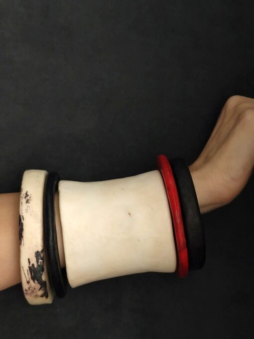 Vegan Ivory, Black & Red Bangle Stack Size M to L (Set of 5)