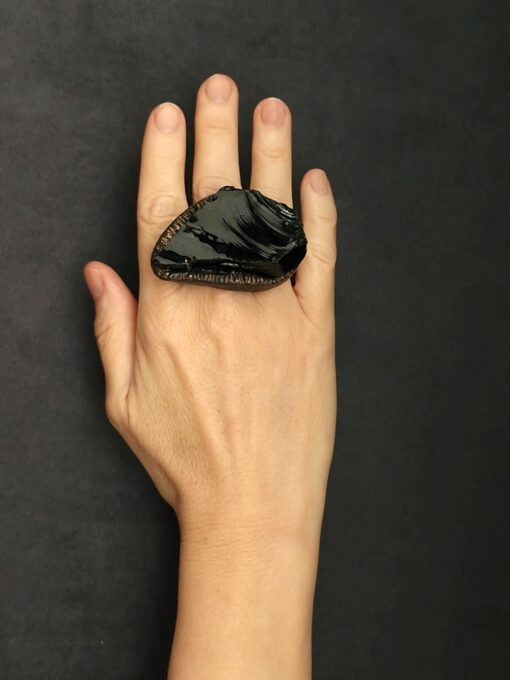 Black Obsidian Stone Ring Size 7 - Image 2