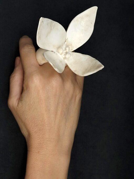 Vegan Ivory Flower Ring Size 7.5 - Image 2