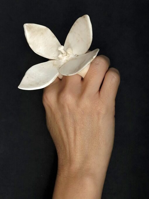 Vegan Ivory Flower Ring Size 7.5 - Image 3