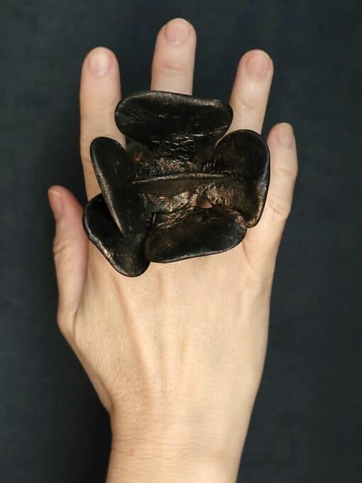 Black with Gold Sheen Flower Ring Size 7.5