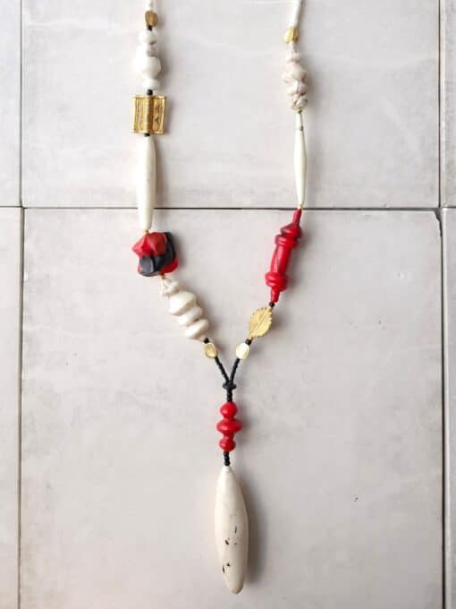 Red & White African Necklace