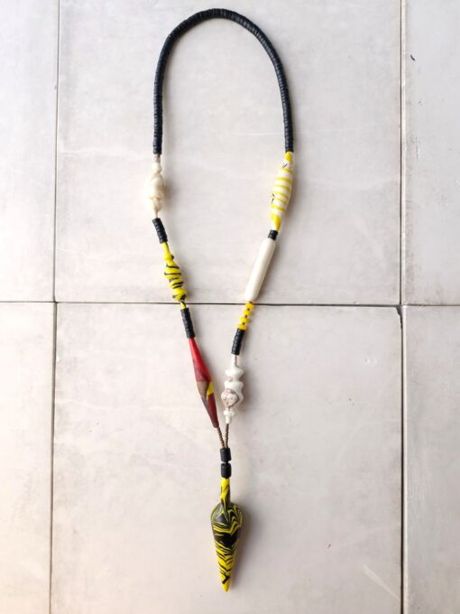 Yellow, Black & White African Necklace - Image 3