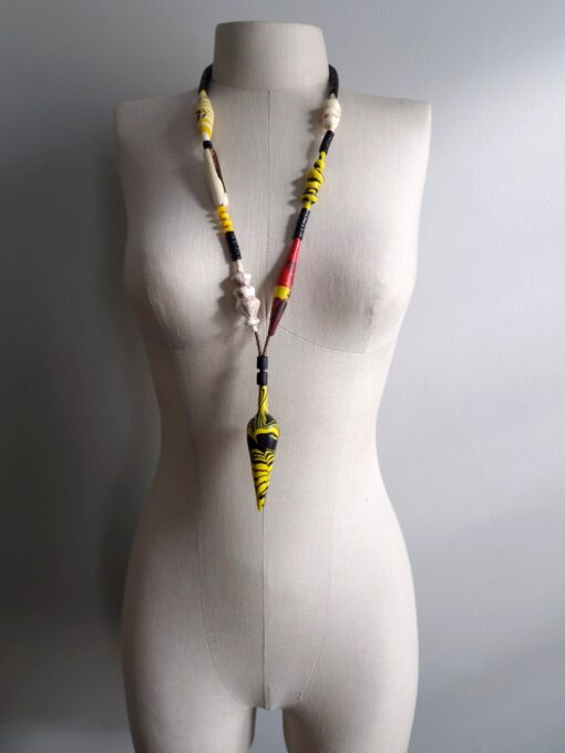 Yellow, Black & White African Necklace - Image 4