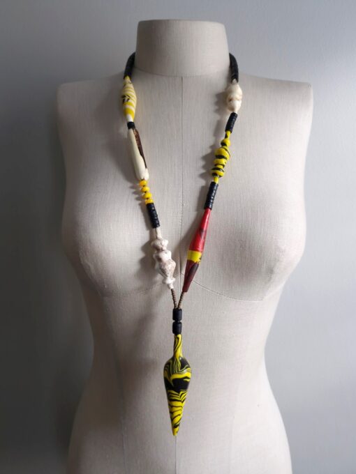 Yellow, Black & White African Necklace - Image 2