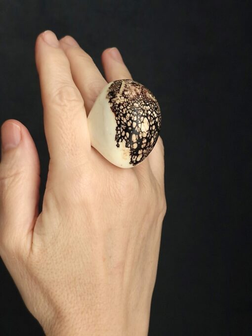 Vegan Ivory & Brown Ring Size 9 - Image 3