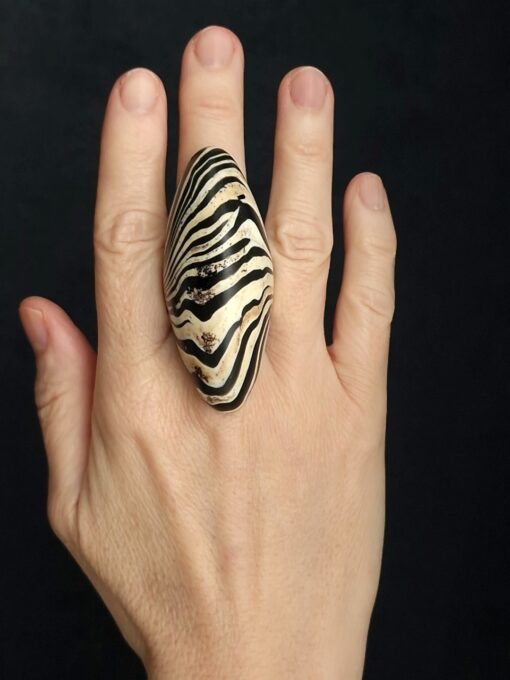 Zebra Patterned Ring Size 8.5 - Image 2