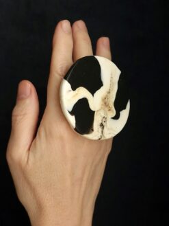 Vegan Ivory & Black Ring Size 8