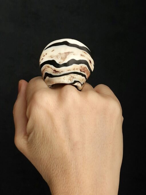 Vegan Ivory & Black Ring Size 8