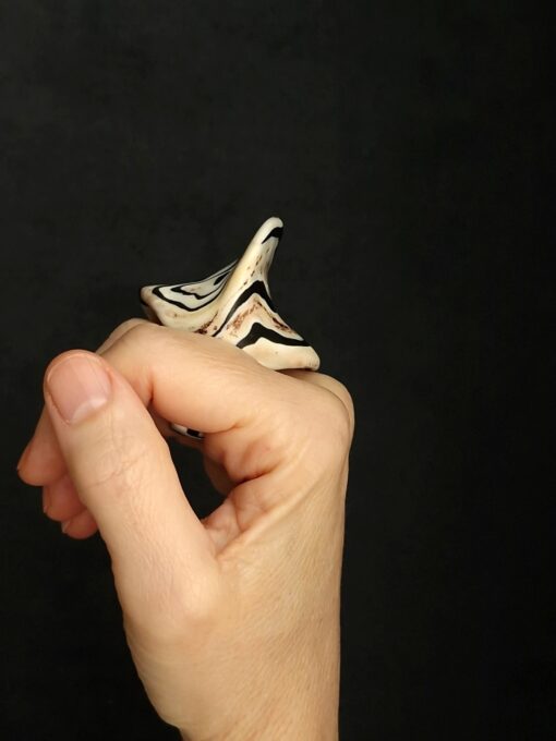 Vegan Ivory & Black Ring Size 8 - Image 3