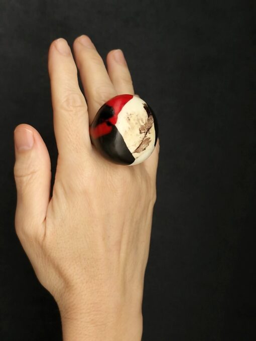 Vegan Ivory, Black & Red Ring Size 7 - Image 3
