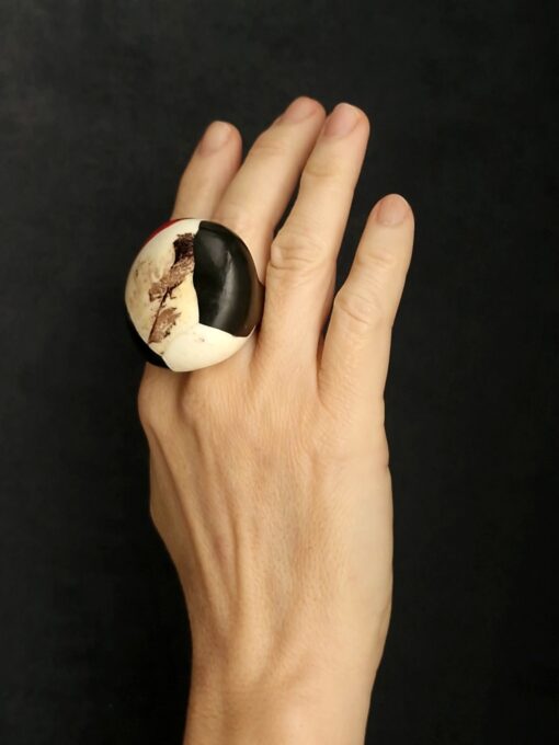 Vegan Ivory, Black & Red Ring Size 7 - Image 2