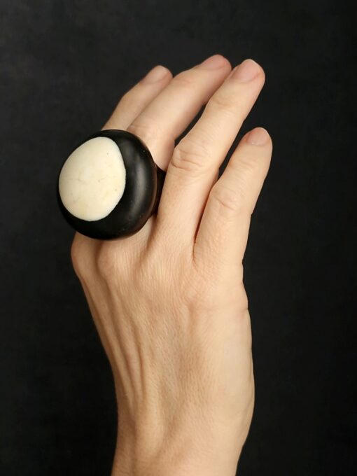 Black & Vegan Ivory Ring Size 6 - Image 3