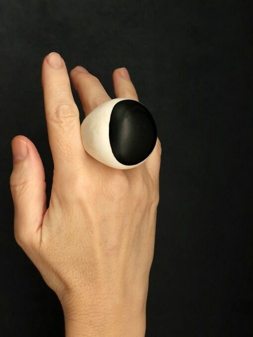 Vegan Ivory & Black Ring Size 10 - Image 3