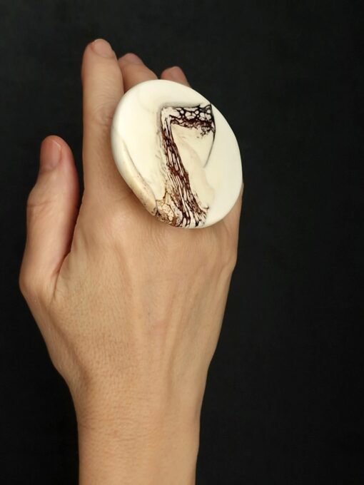 Vegan Ivory & Brown Ring Size 7.5 - Image 4