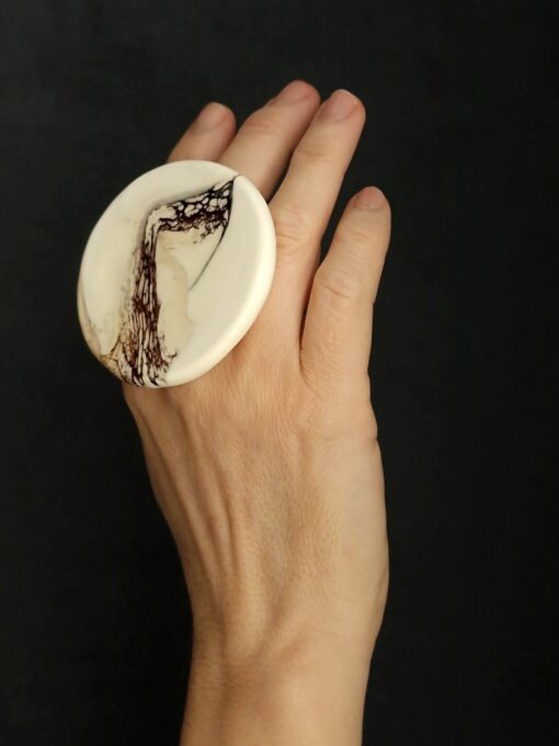 Vegan Ivory & Brown Ring Size 7.5 - Image 2