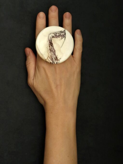 Vegan Ivory & Brown Ring Size 7.5 - Image 3