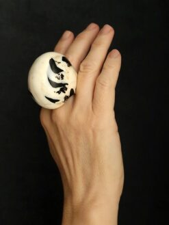 Vegan Ivory & Black Ring Size 7.5