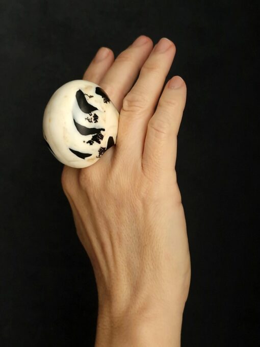 Vegan Ivory & Black Ring Size 7.5