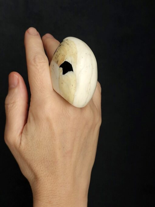 Vegan Ivory & Black Ring Size 9.5 - Image 3