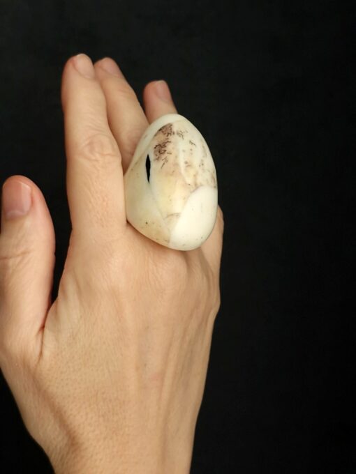 Vegan Ivory & Black Ring Size 7 - Image 3
