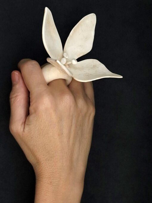 Vegan Ivory Flower Ring Size 8.5 for Tetiana - Image 3