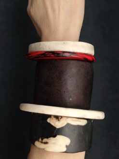 Vegan Ivory, Black, Red & Brown Bangle Stack Size L (Set of 5)