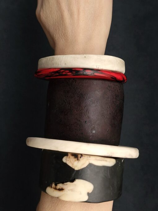 Vegan Ivory, Black, Red & Brown Bangle Stack Size L (Set of 5)
