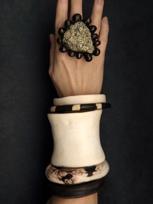 Vegan Ivory & Black Bangle Stack Size S (Set of 5) - Image 3