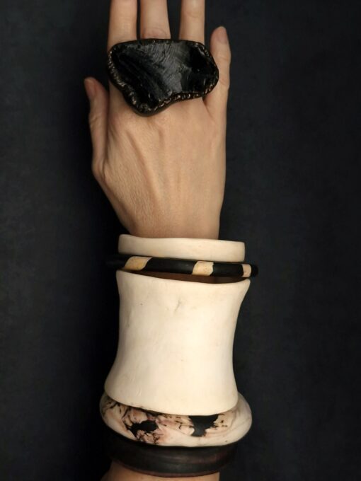 Vegan Ivory & Black Bangle Stack Size S (Set of 5) - Image 4
