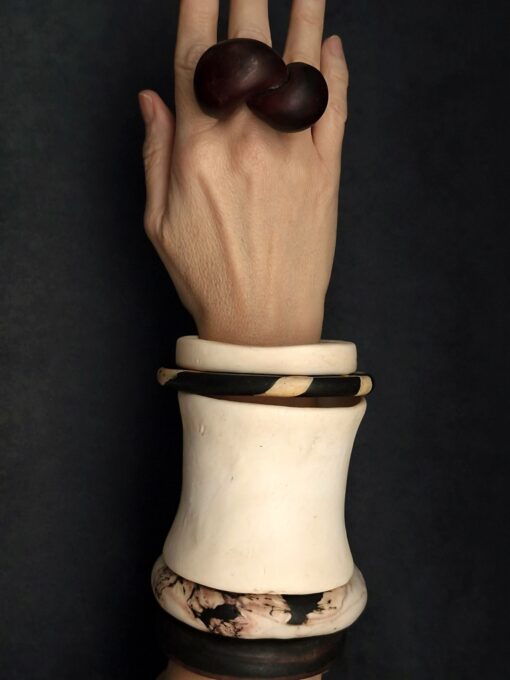 Vegan Ivory & Black Bangle Stack Size S (Set of 5) - Image 5