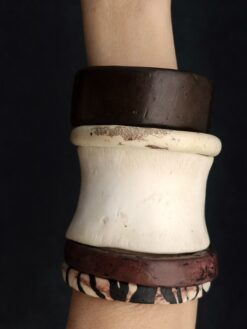 Vegan Ivory, Black & Brown Bangle Stack Size M (Set of 5)