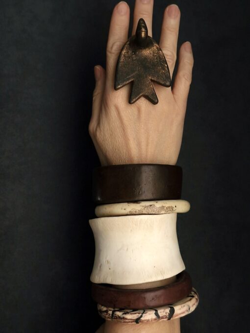 Vegan Ivory, Black & Brown Bangle Stack Size M (Set of 5) - Image 3
