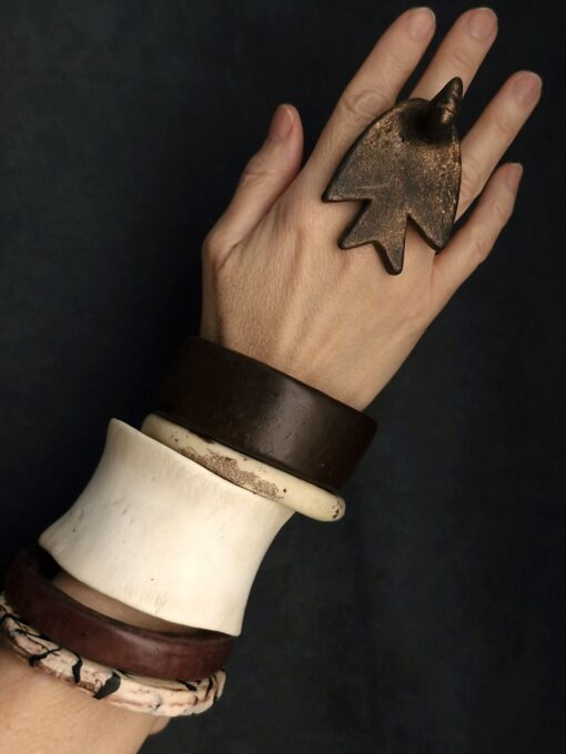 Vegan Ivory, Black & Brown Bangle Stack Size M (Set of 5) - Image 4