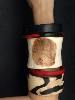 Vegan Ivory, Red & Black Bangle Stack Size L (Set of 5)