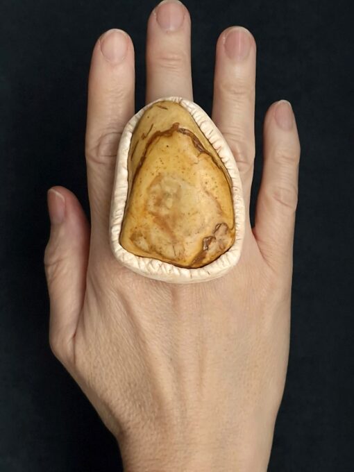 Yellow Jasper Stone Ring Size 7.5