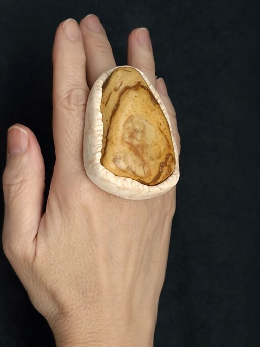 Yellow Jasper Stone Ring Size 7.5 - Image 3