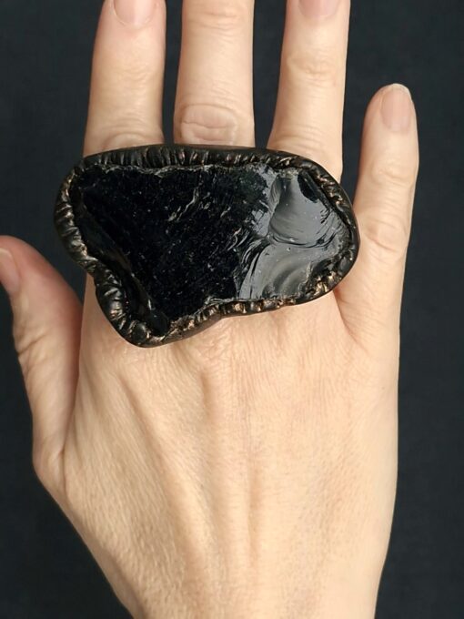 Black Obsidian Stone Ring Size 6 - Image 2