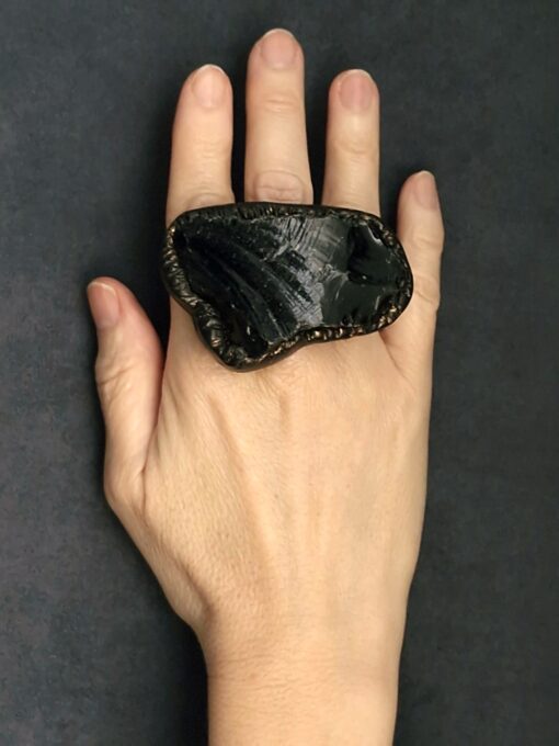 Black Obsidian Stone Ring Size 6 - Image 3