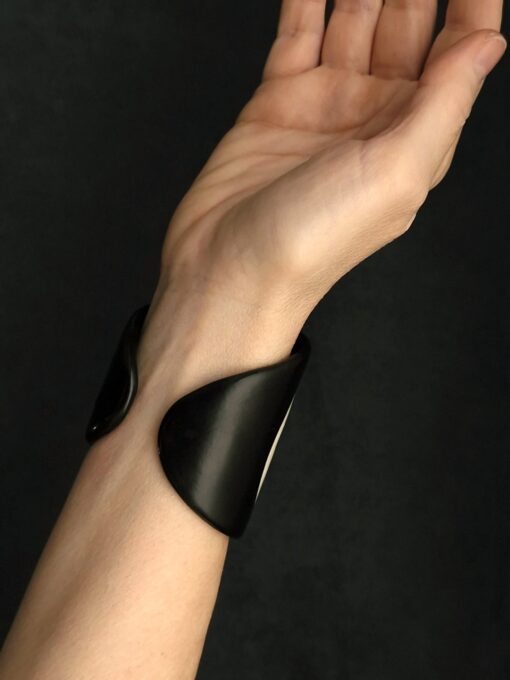 Black & Vegan Ivory Cuff - Adjustable Size (S to L) - Image 2