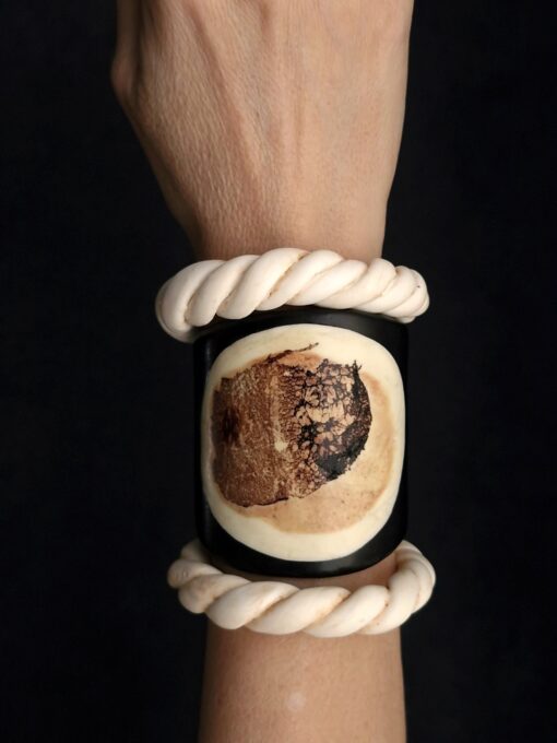 Black & Vegan Ivory Cuff - Adjustable Size (S to L) - Image 6