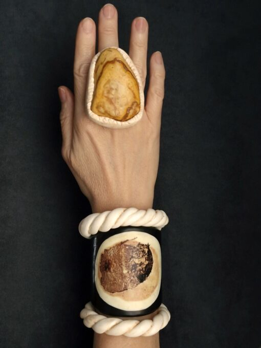 Black & Vegan Ivory Cuff - Adjustable Size (S to L) - Image 4